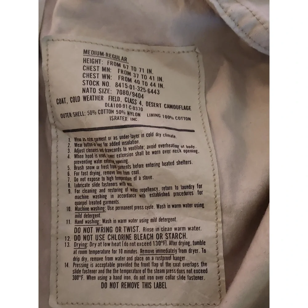 US Military DCU M65 Field Jacket M-65 Cold Weather Coat Medium Regular 1999 27-B